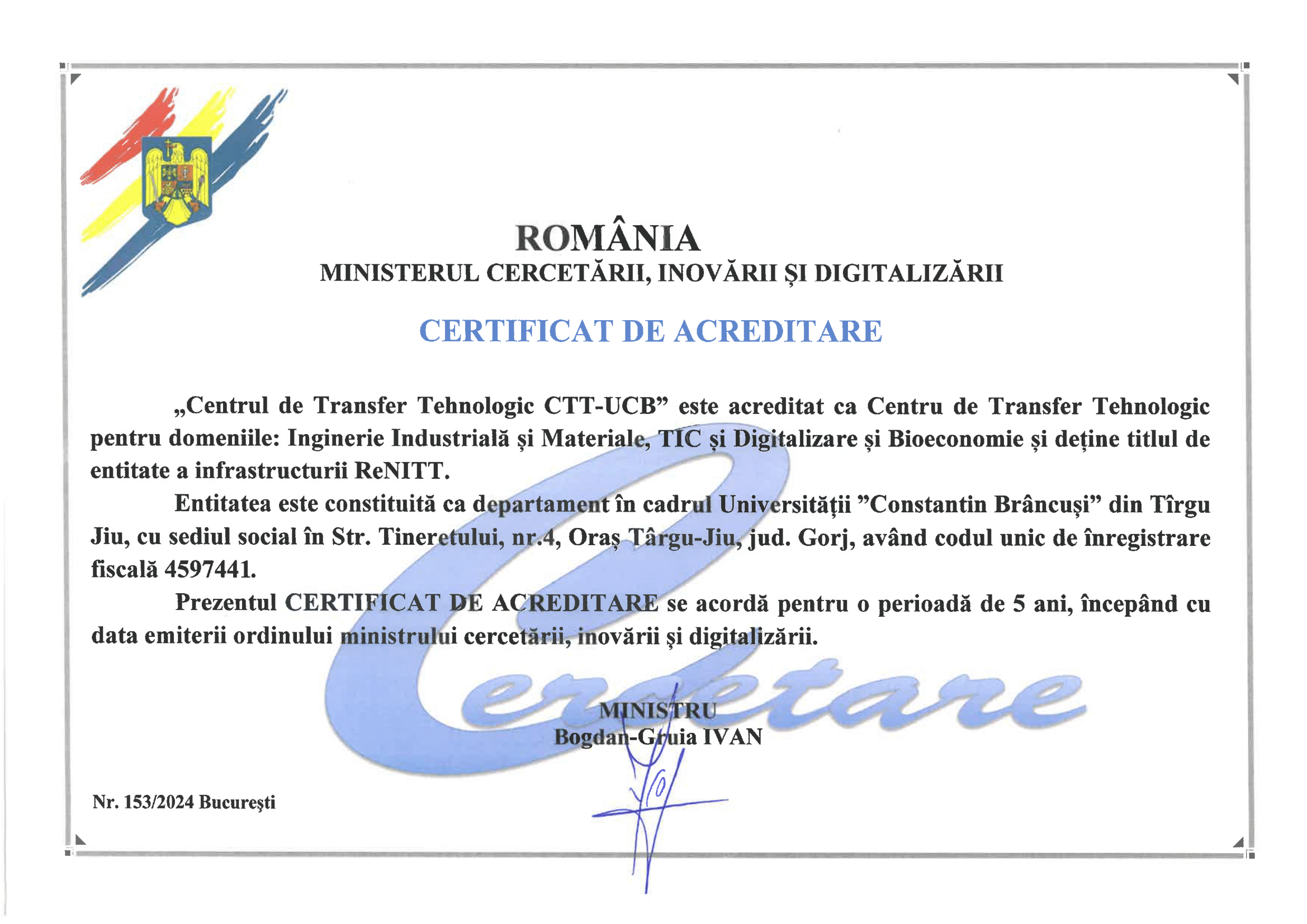 Certificat de Acreditare CTT